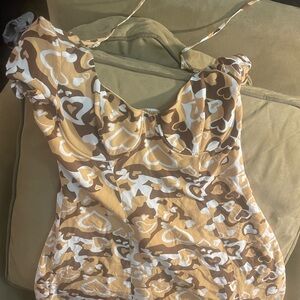 PacSun Style Tan Heart Print Mini Dress | Puff Sleeve | Bustier | Size M